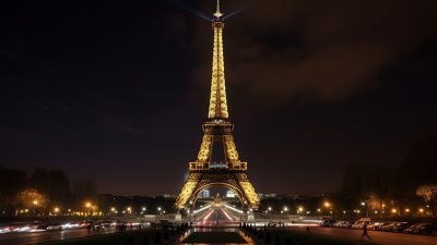 Menara Eiffel menyala