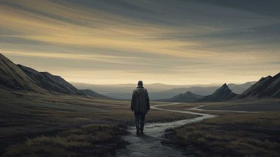 Orang berjalan di lembah